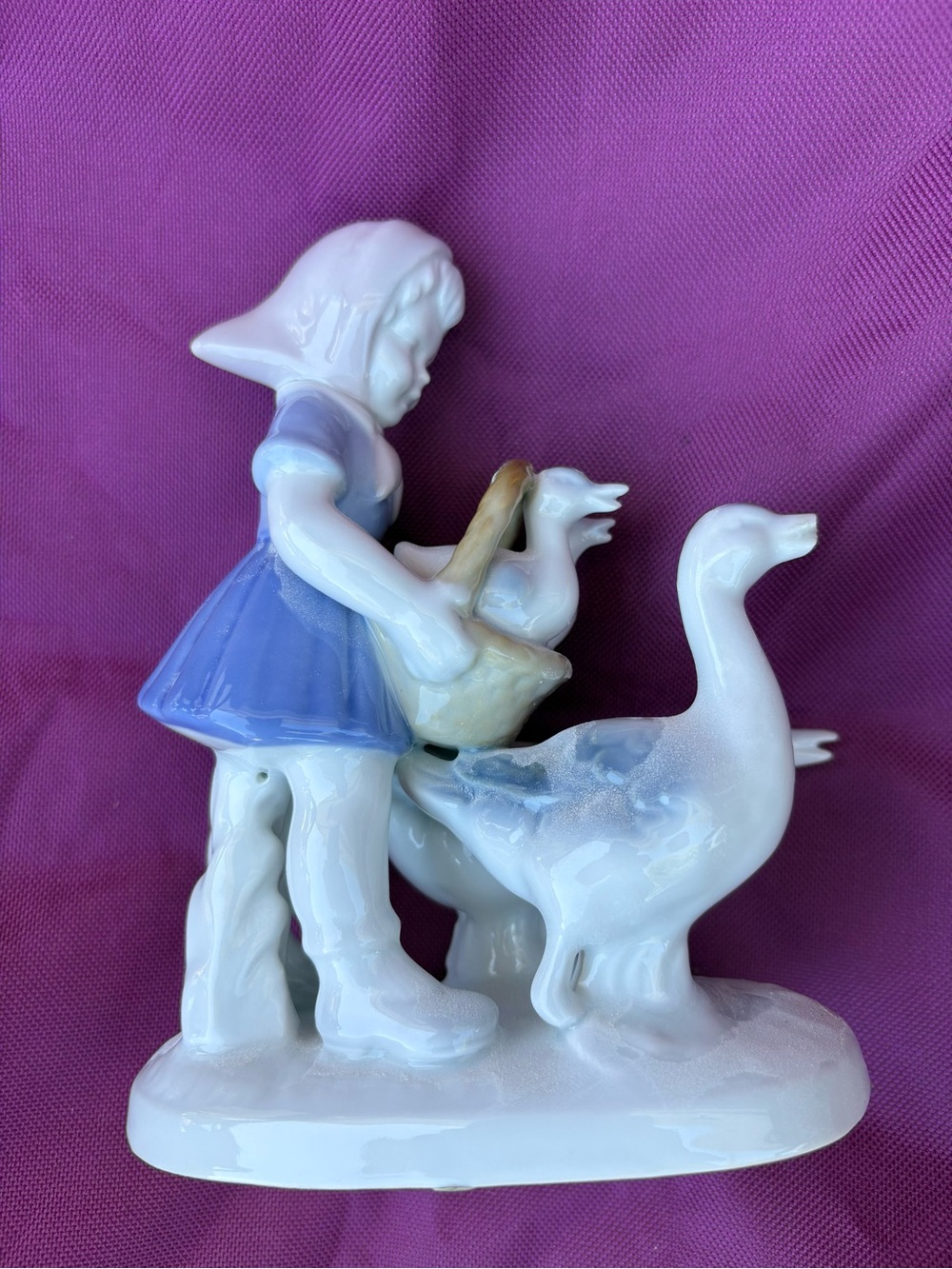 Vintage Gerold Porzellan Girl with Geese Figurine Bavaria West Germany